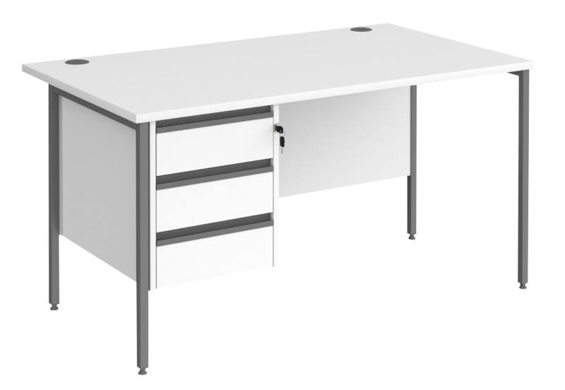 Dams International Contract 25 Straight Desk with 3 Drawer Pedestal Rectangular H-Frame 3 Drawers 1,400 (W) x 800 (D) x 725 (H) mm MFC (Melamine Faced Chipboard)