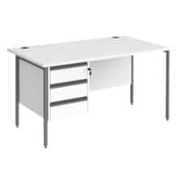 Dams International Straight Desk with White MFC Top and Graphite H-Frame Legs and 3 Lockable Drawer Pedestal Contract 25 1400 x 800 x 725mm