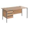 Dams International Contract 25 Straight Desk Rectangular with Beech Coloured MFC Top and Graphite H-Frame Legs and 3 Lockable Drawer Pedestal 1,600 x 800 x 725 mm