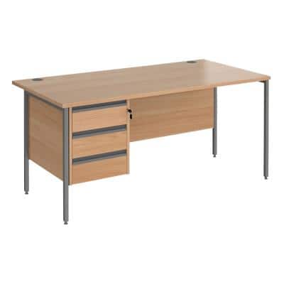 Dams International Contract 25 Straight Desk Rectangular with Beech Coloured MFC Top and Graphite H-Frame Legs and 3 Lockable Drawer Pedestal 1,600 x 800 x 725 mm