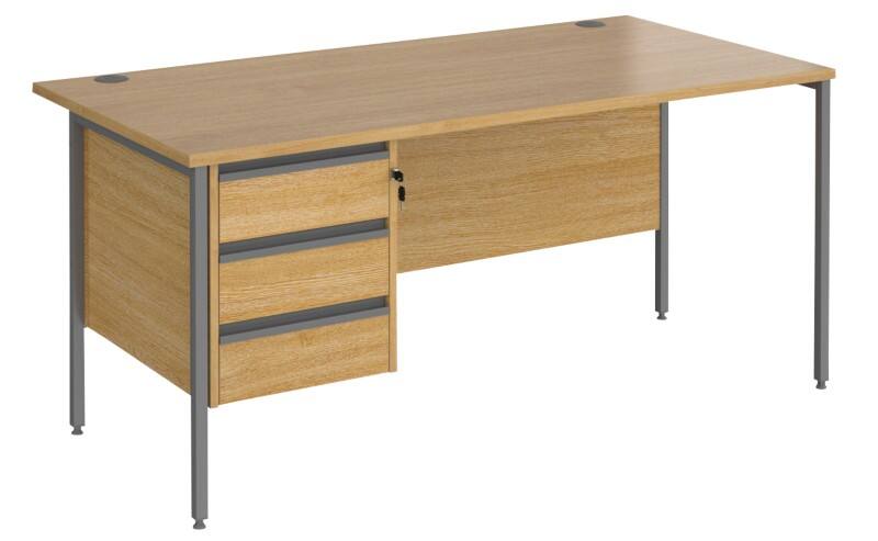 Dams International Straight Desk with Oak Coloured MFC Top and Graphite H-Frame Legs and 3 Lockable Drawer Pedestal Contract 25 1600 x 800 x 725mm