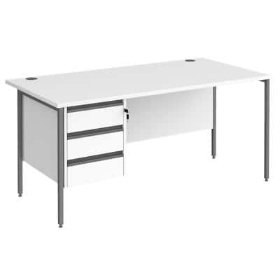 Dams International Straight Desk with White MFC Top and Graphite H-Frame Legs and 3 Lockable Drawer Pedestal Contract 25 1600 x 800 x 725mm