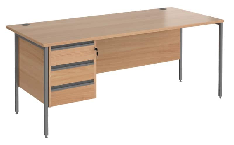 Dams International Contract 25 Straight Desk Rectangular with Beech Coloured MFC Top and Graphite H-Frame Legs and 3 Lockable Drawer Pedestal 1,800 x 800 x 725 mm