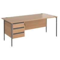 Dams International Contract 25 Straight Desk Rectangular with Beech Coloured MFC Top and Graphite H-Frame Legs and 3 Lockable Drawer Pedestal 1,800 x 800 x 725 mm