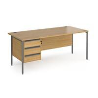 Dams International Straight Desk with Oak Coloured MFC Top and Graphite H-Frame Legs and 3 Lockable Drawer Pedestal Contract 25 1800 x 800 x 725mm