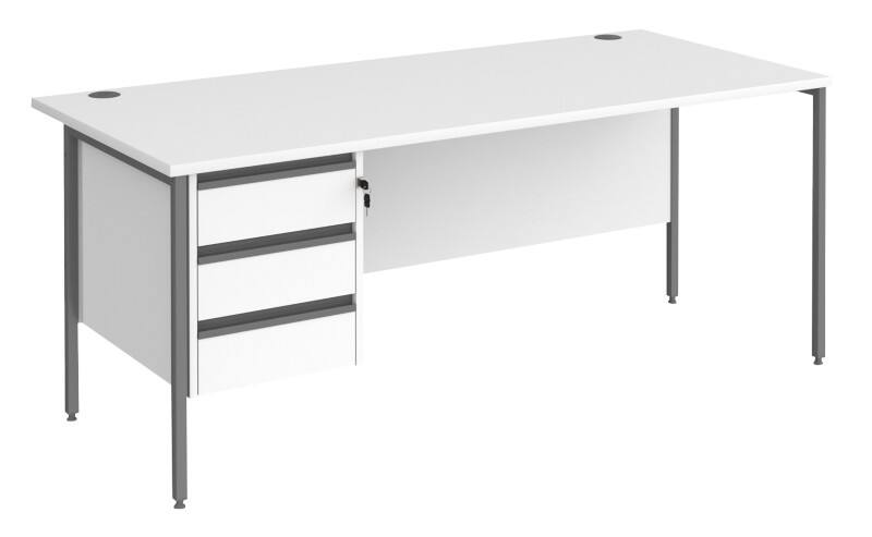 Dams International Straight Desk with White MFC Top and Graphite H-Frame Legs and 3 Lockable Drawer Pedestal Contract 25 1800 x 800 x 725mm