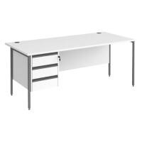 Dams International Straight Desk with White MFC Top and Graphite H-Frame Legs and 3 Lockable Drawer Pedestal Contract 25 1800 x 800 x 725mm