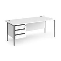 Dams International Straight Desk with White MFC Top and Graphite H-Frame Legs and 3 Lockable Drawer Pedestal Contract 25 1800 x 800 x 725mm