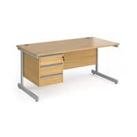 Dams International Straight Desk with Oak Coloured MFC Top and Silver Frame Cantilever Legs and 3 Lockable Drawer Pedestal Contract 25 1600 x 800 x 725mm