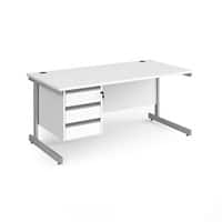 Dams International Straight Desk with White MFC Top and Silver Frame Cantilever Legs and 3 Lockable Drawer Pedestal Contract 25 1600 x 800 x 725 mm
