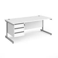 Dams International Straight Desk with White MFC Top and Silver Frame Cantilever Legs and 3 Lockable Drawer Pedestal Contract 25 1800 x 800 x 725mm