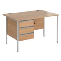 Dams International Straight Desk with Beech Coloured MFC Top and Silver H-Frame Legs and 3 Lockable Drawer Pedestal Contract 25 1200 x 800 x 725mm