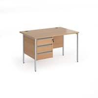 Dams International Straight Desk with Beech Coloured MFC Top and Silver H-Frame Legs and 3 Lockable Drawer Pedestal Contract 25 1200 x 800 x 725mm