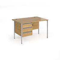 Dams International Straight Desk with Oak Coloured MFC Top and Silver H-Frame Legs and 3 Lockable Drawer Pedestal Contract 25 1200 x 800 x 725mm