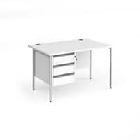 Dams International Straight Desk with White MFC Top and Silver H-Frame Legs and 3 Lockable Drawer Pedestal Contract 25 1200 x 800 x 725mm