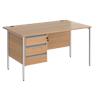 Dams International Contract 25 Straight Desk Rectangual with Beech Coloured MFC Top and Silver H-Frame Legs and 3 Lockable Drawer Pedestal 1,400 x 800 x 725 mm