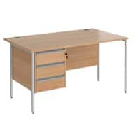 Dams International Contract 25 Straight Desk Rectangual with Beech Coloured MFC Top and Silver H-Frame Legs and 3 Lockable Drawer Pedestal 1,400 x 800 x 725 mm