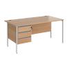 Dams International Contract 25 Straight Desk with Beech Coloured MFC Top and Silver H-Frame Legs and 3 Lockable Drawer Pedestal 1,600 x 800 x 725 mm