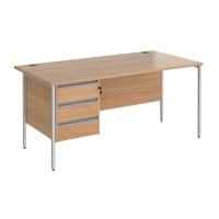 Straight Desk with Beech Coloured MFC Top and Silver H-Frame Legs and 3 Lockable Drawer Pedestal CH16S3-S-B 1600 x 800 x 725mm