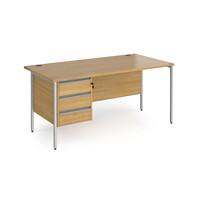 Dams International Straight Desk with Oak Coloured MFC Top and Silver H-Frame Legs and 3 Lockable Drawer Pedestal Contract 25 1600 x 800 x 725mm