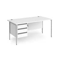Dams International Straight Desk with White MFC Top and Silver H-Frame Legs and 3 Lockable Drawer Pedestal Contract 25 1600 x 800 x 725mm