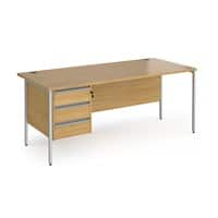 Dams International Straight Desk with Oak Coloured MFC Top and Silver H-Frame Legs and 3 Lockable Drawer Pedestal Contract 25 1800 x 800 x 725mm