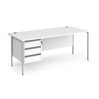 Dams International Straight Desk with White MFC Top and Silver H-Frame Legs and 3 Lockable Drawer Pedestal Contract 25 1800 x 800 x 725mm