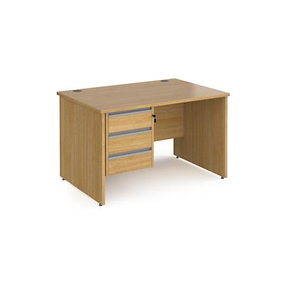 Dams International Straight Desk with Oak Coloured MFC Top and Silver Frame Panel Legs and 3 Lockable Drawer Pedestal Contract 25 1200 x 800 x 725mm