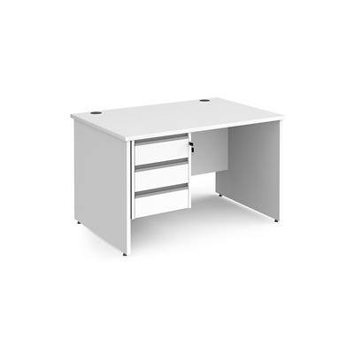 Dams International Straight Desk with White MFC Top and Silver Frame Panel Legs and 3 Lockable Drawer Pedestal Contract 25 1200 x 800 x 725mm