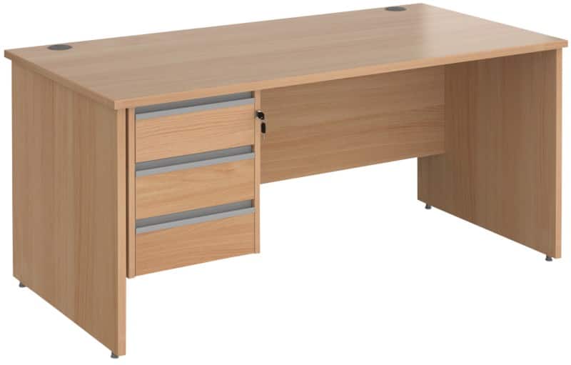 Dams International Straight Desk with Beech Coloured MFC Top and Silver Frame Panel Legs and 3 Lockable Drawer Pedestal Contract 25 1600 x 800 x 725mm