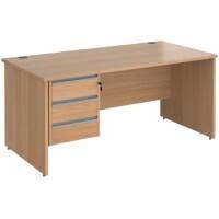 Dams International Straight Desk with Beech Coloured MFC Top and Silver Frame Panel Legs and 3 Lockable Drawer Pedestal Contract 25 1600 x 800 x 725mm