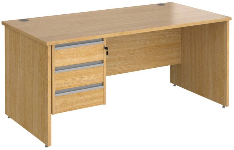 Dams International Straight Desk with Oak Coloured MFC Top and Silver Frame Panel Legs and 3 Lockable Drawer Pedestal Contract 25 1600 x 800 x 725mm