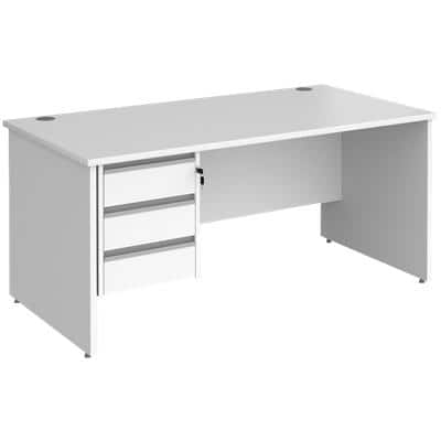 Dams International Straight Desk with White MFC Top and Silver Frame Panel Legs and 3 Lockable Drawer Pedestal Contract 25 1600 x 800 x 725mm