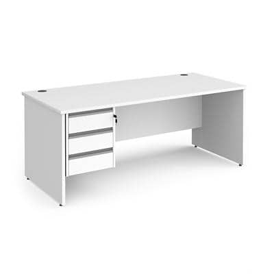 Dams International Straight Desk with White MFC Top and Silver Frame Panel Legs and 3 Lockable Drawer Pedestal Contract 25 1800 x 800 x 725mm
