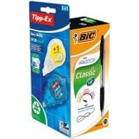 BIC Atlantis Classic Retractable Ballpoint Pens Medium 0.32 mm Black Pack of 12 + FREE 1 Easy Tipp-Ex with Refill