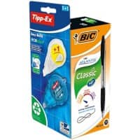 BIC Atlantis Classic Retractable Ballpoint Pens Medium 0.32 mm Black Pack of 12 and 1 Easy Tipp-Ex with Refill
