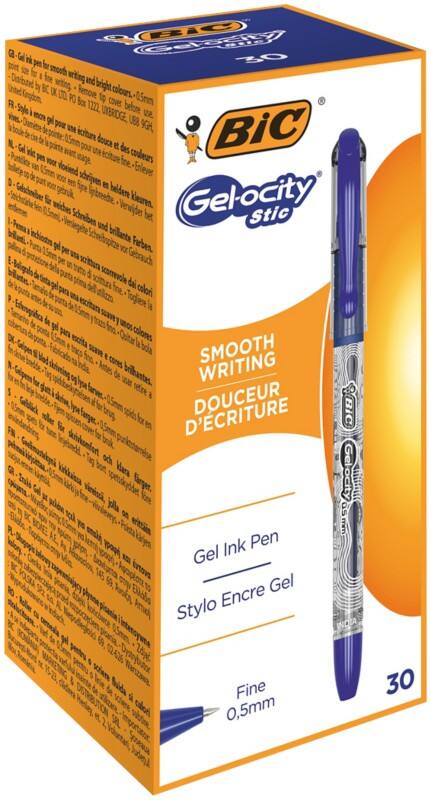 BIC Gelocity Stic Rollerball Pen Blue 0.5 mm Fine Ballpoint Pack of 30