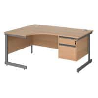 Dams International Contract 25 Left Hand Ergonomic Desk with 2 Lockable Drawers Pedestal and Beech Coloured MFC Top with Graphite Frame Cantilever Legs 1,600 x 1,200 x 725 mm