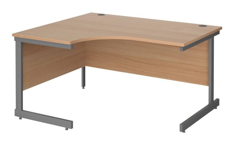 Dams International Contract 25 Left Hand Ergonomic Desk with Beech Coloured MFC Top and Graphite Frame Cantilever Legs 1,400 x 1,200 x 725 mm
