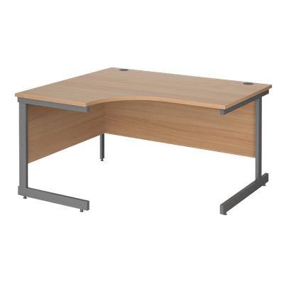 Dams International Contract 25 Left Hand Ergonomic Desk with Beech Coloured MFC Top and Graphite Frame Cantilever Legs 1,400 x 1,200 x 725 mm