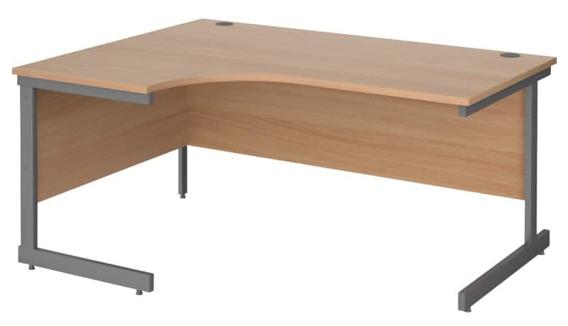 Dams International Contract 25 Left Hand Ergonomic Desk with Beech Coloured MFC Top and Graphite Frame Cantilever Legs 1,600 x 1,200 x 725 mm