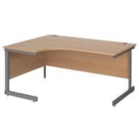 Dams International Contract 25 Left Hand Ergonomic Desk with Beech Coloured MFC Top and Graphite Frame Cantilever Legs 1,600 x 1,200 x 725 mm