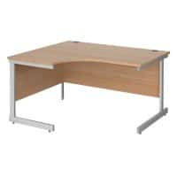 Dams International Contract 25 Left Hand Ergonomic Desk with Beech Coloured MFC Top and Silver Frame Cantilever Legs 1,400 x 1,200 x 725 mm