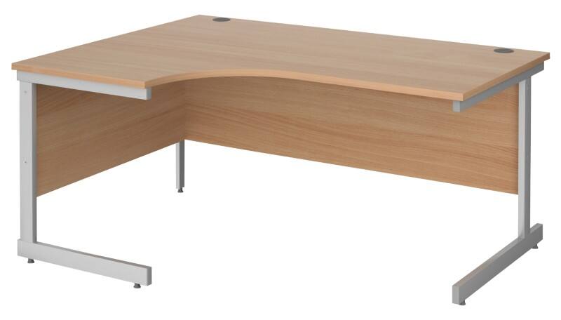 Dams International Contract 25 Left Hand Ergonomic Desk with Beech Coloured MFC Top and Silver Frame Cantilever Legs 1,600 x 1,200 x 725 mm