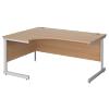 Dams International Contract 25 Left Hand Ergonomic Desk with Beech Coloured MFC Top and Silver Frame Cantilever Legs 1,600 x 1,200 x 725 mm