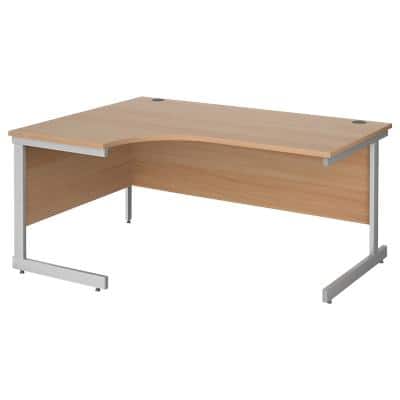 Dams International Contract 25 Left Hand Ergonomic Desk with Beech Coloured MFC Top and Silver Frame Cantilever Legs 1,600 x 1,200 x 725 mm