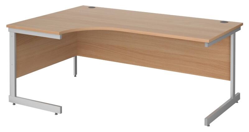 Dams International Contract 25 Left Hand Ergonomic Desk with Beech Coloured MFC Top and Silver Frame Cantilever Legs 1,800 x 1,200 x 725 mm