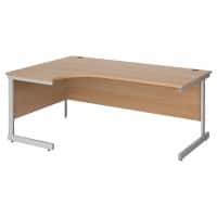 Dams International Contract 25 Left Hand Ergonomic Desk with Beech Coloured MFC Top and Silver Frame Cantilever Legs 1,800 x 1,200 x 725 mm