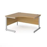 Dams International Left Hand Ergonomic Desk with Oak Coloured MFC Top and Silver Frame Cantilever Legs Contract 25 1400 x 1200 x 725 mm