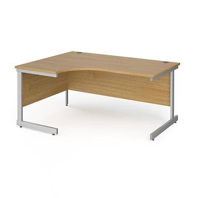Dams International Left Hand Ergonomic Desk with Oak Coloured MFC Top and Silver Frame Cantilever Legs Contract 25 1600 x 1200 x 725 mm